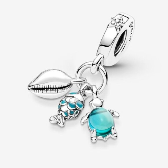 Pandora Fish, Sea Turtle & Conch Triple Dangle Charm - Picture 3 of 6